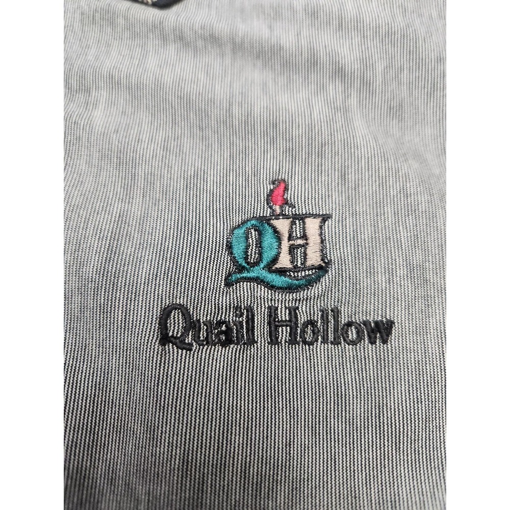 Antigua Polo Shirt Mens Large Gray Striped Quail Hollow Golf Embroidered Cotton
